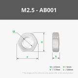 M2.5 Stainless Steel Hex Nut (20PCS) - AB001