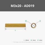 M3 Double-pass Knurled Brass Stud