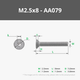 M2.5 Flat Head Cap Machine Screws (FHCS)